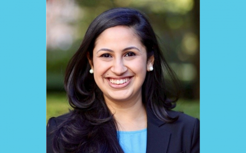 Portrait of Vedika Chawla with blue borders