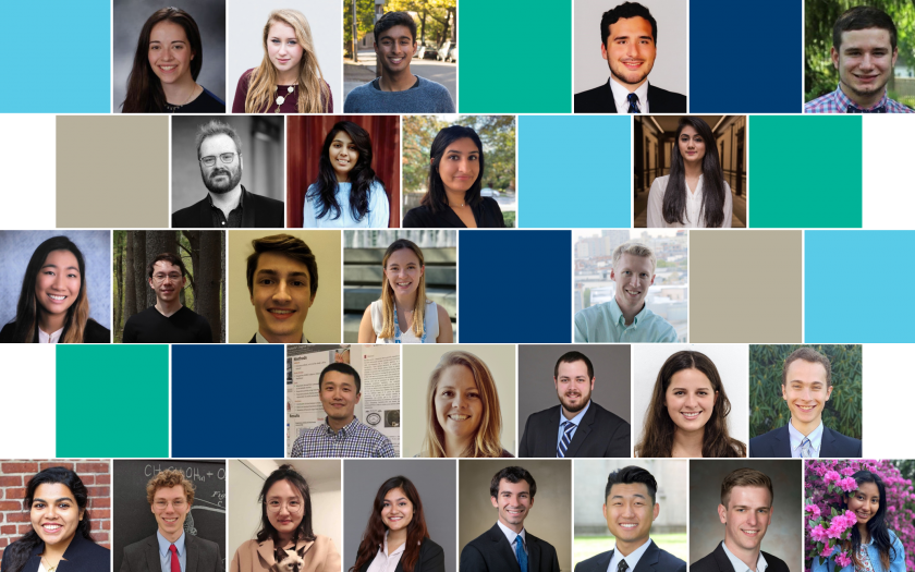 37 graduate students arranged in a grid with green and blue squares