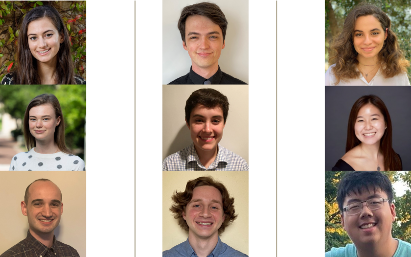 Nine PhD student portraits in a grid