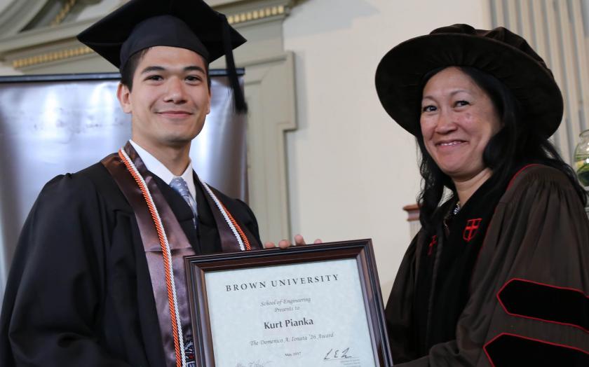 Kurt Pianka '17 receives the Domenico A. Ionata '26 Award at commencement in May 2017. Photo credit: Amy Simmons / Brown University
