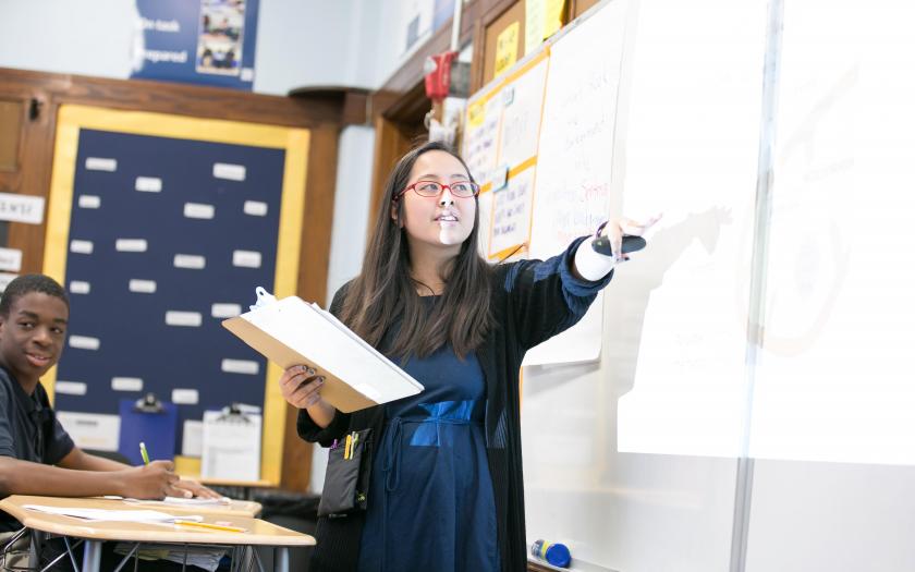 Regine Rosas teaching in a high school classroom