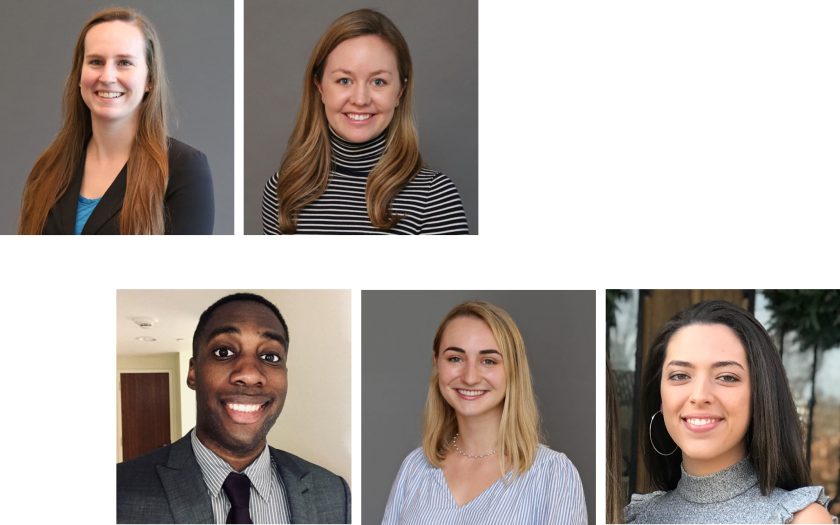 Five PhD Students portraits in a grid