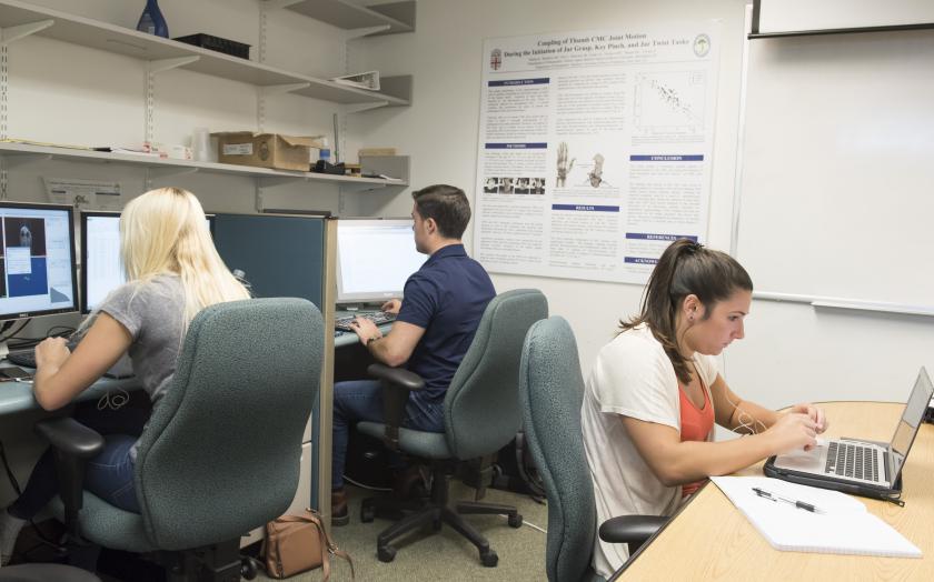 Researchers in the Fleming Lab sitting reading on computers