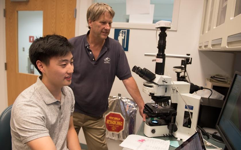 A student and a researcher in a lab