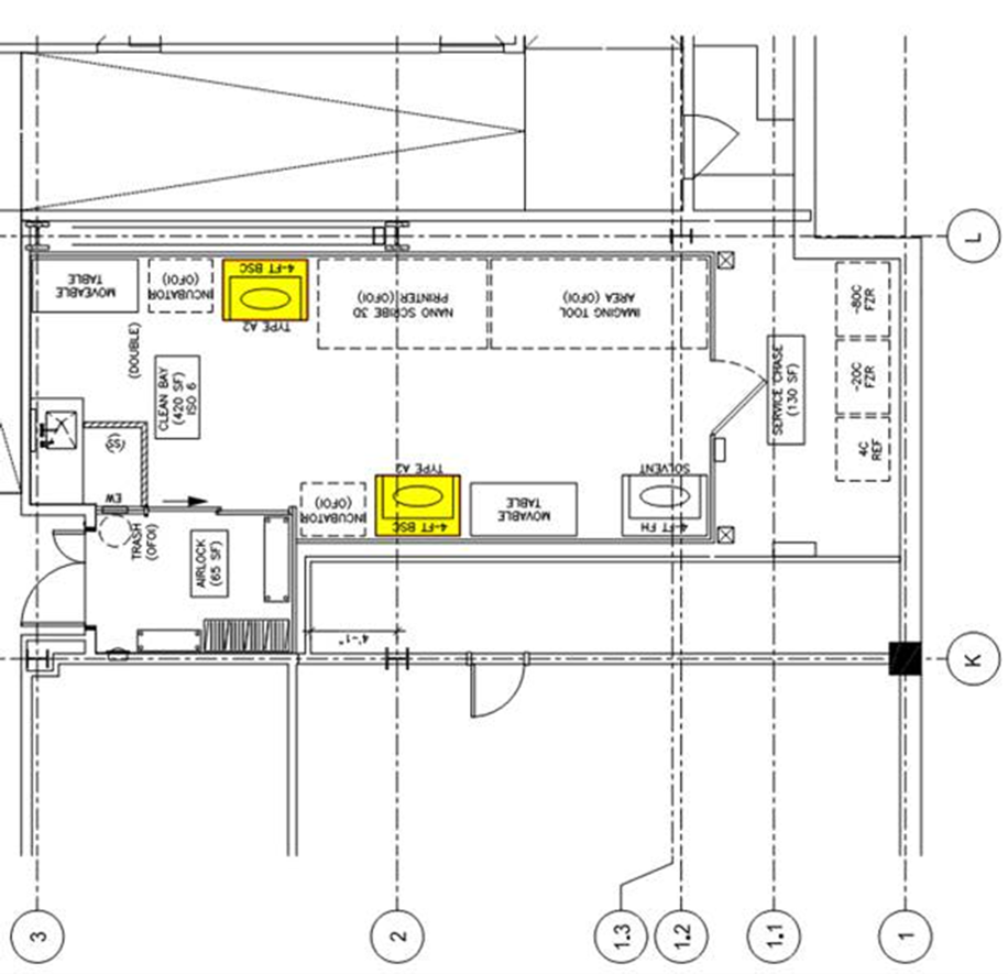 two dimensional architectural plan of a lab facility