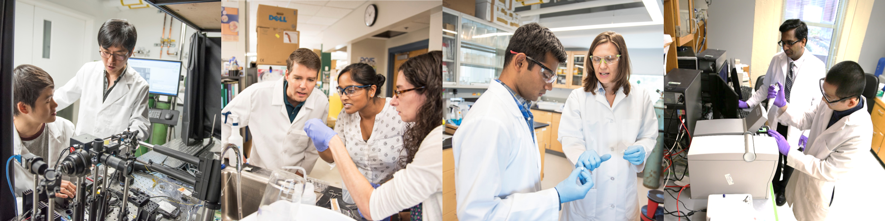 collage of professors assisting students in various laboratories